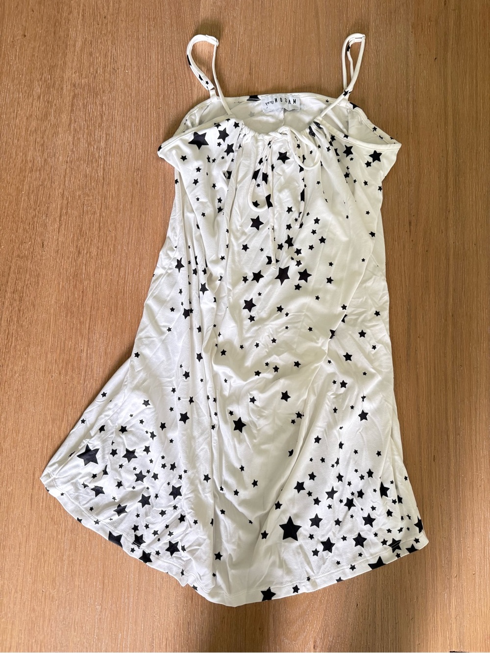 Women’s Star Print Satin Slip Dress Nightgown - White/Black